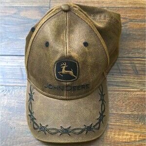John Deere Brown barbwire Distressed Embroidered Logo Baseball Cap Hat